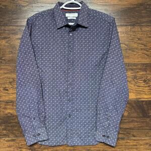 Denim & Flower Men's Dress Shirt - Blue Geo Button Up - Slim Fit Size Medium